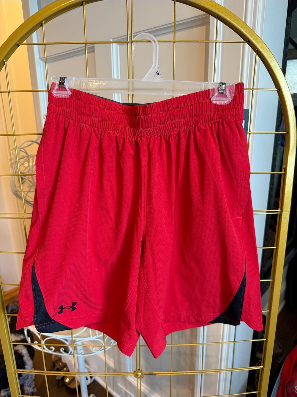 Under Armour Women's Bright Red Athletic Shorts with Black Accents